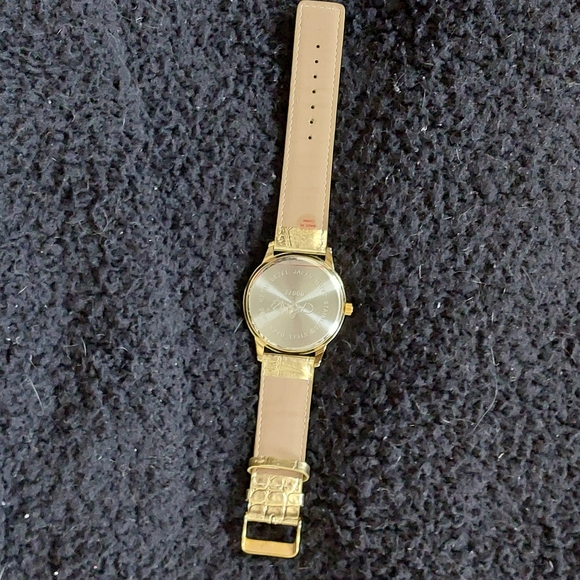 Cache gold watch with rhinestones, leather band, like new! - Picture 2 of 4